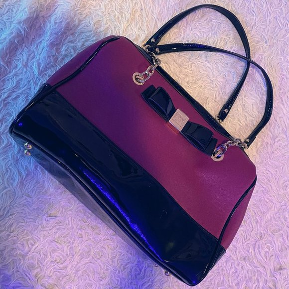 Anne Klein - Purple & Black Bow Satchel - Picture 1 of 9